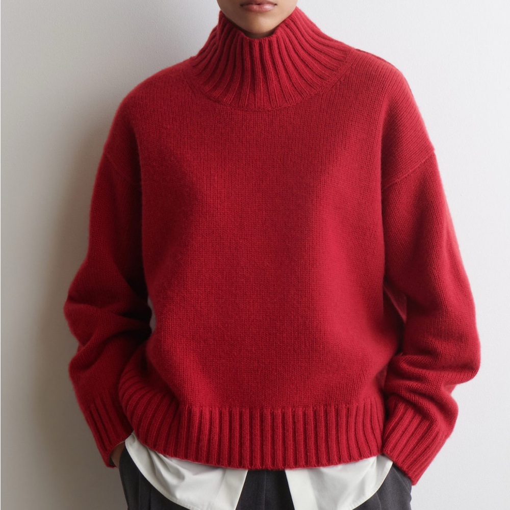 COS Red Turtleneck Cashmere-Blend Sweater